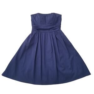 Fit Flare Cocktail Dress Davids Bridal Size 2 Navy Blue Pleated Strapless Prom
